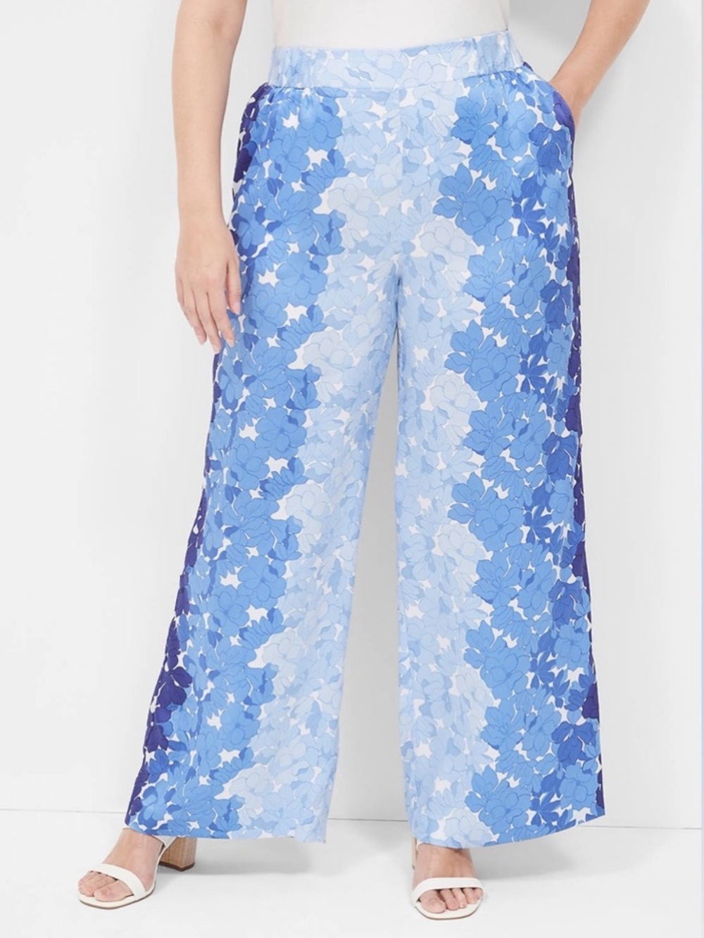 Lane Bryant Pull On Wide Leg Ombré Blue Floral Pants